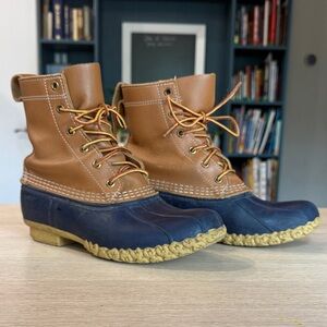 L.L. Bean Bean Boots Duck Boots Tan and Navy - Women’s Bean Boots